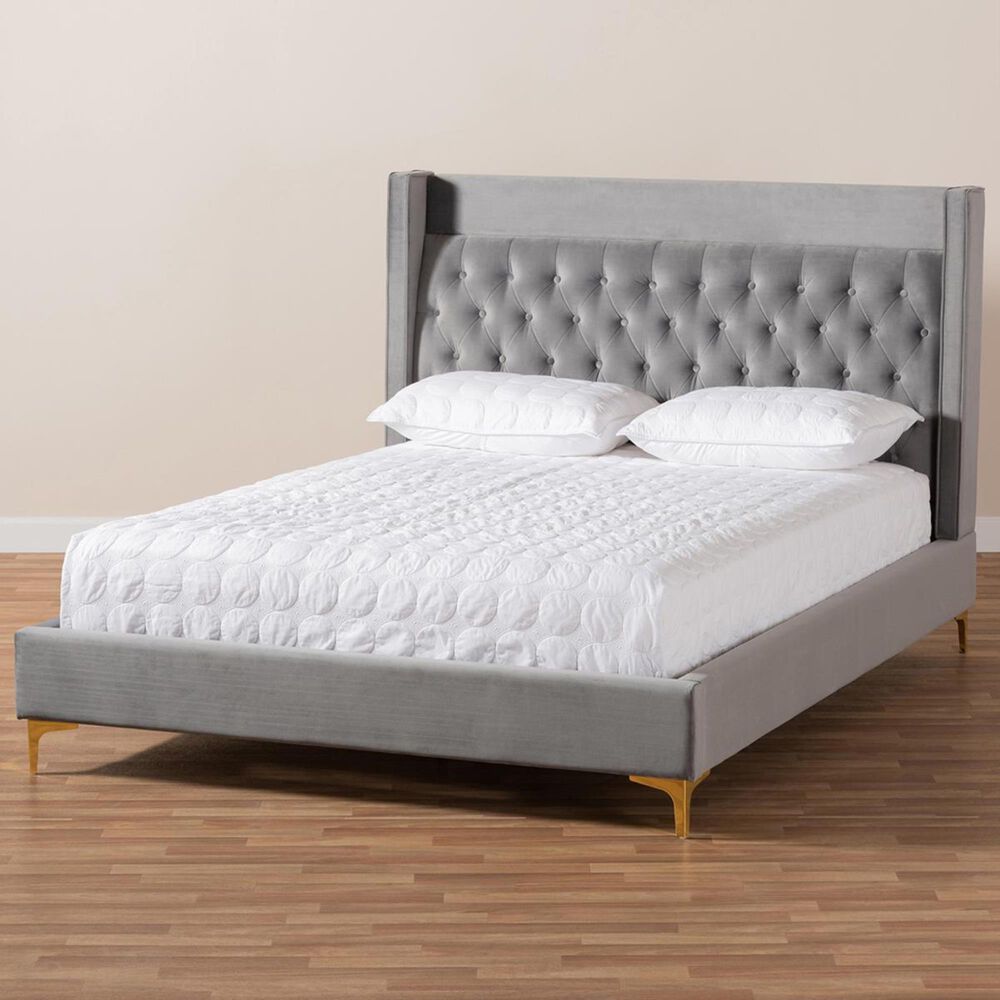 Baxton Studio Valery Queen Platform Bed in Gray, , large