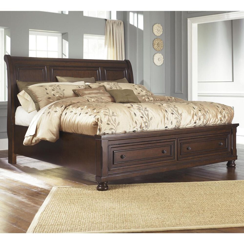 Millenium Porter Queen Sleigh Bed with Storage in Burnished Brown, , large