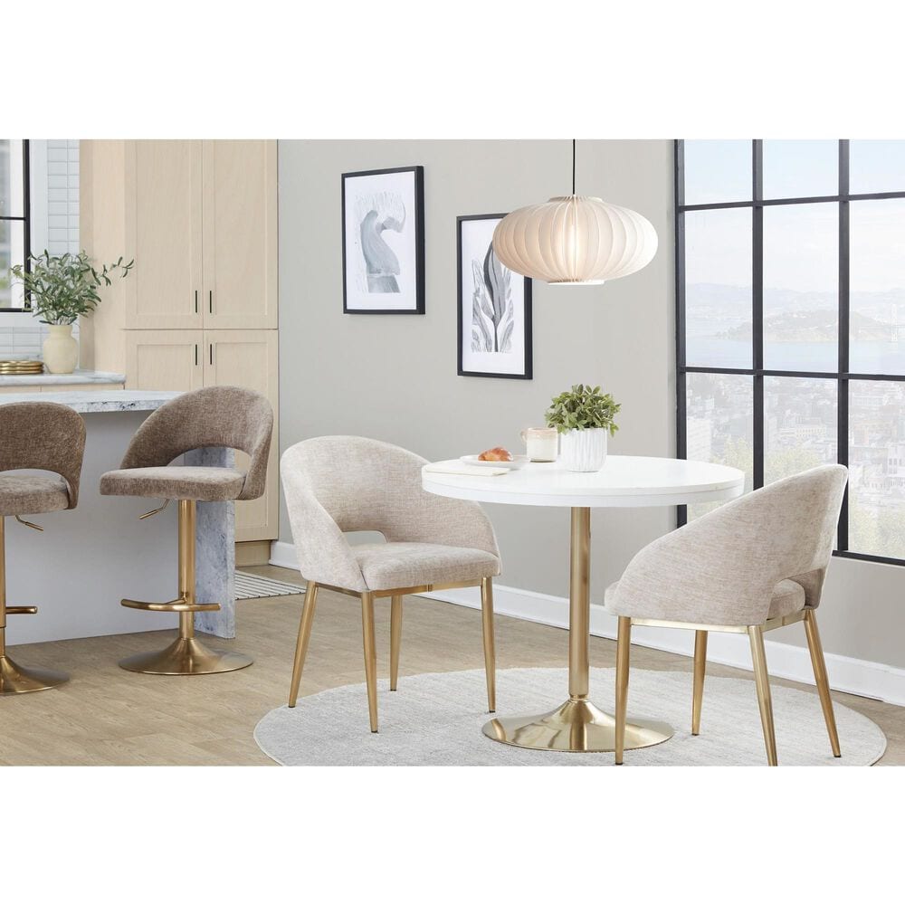 LumiSource Renee Adjustable Swivel Bar Stool with Brown Fabric Upholstery in Gold (Set of 2), , large
