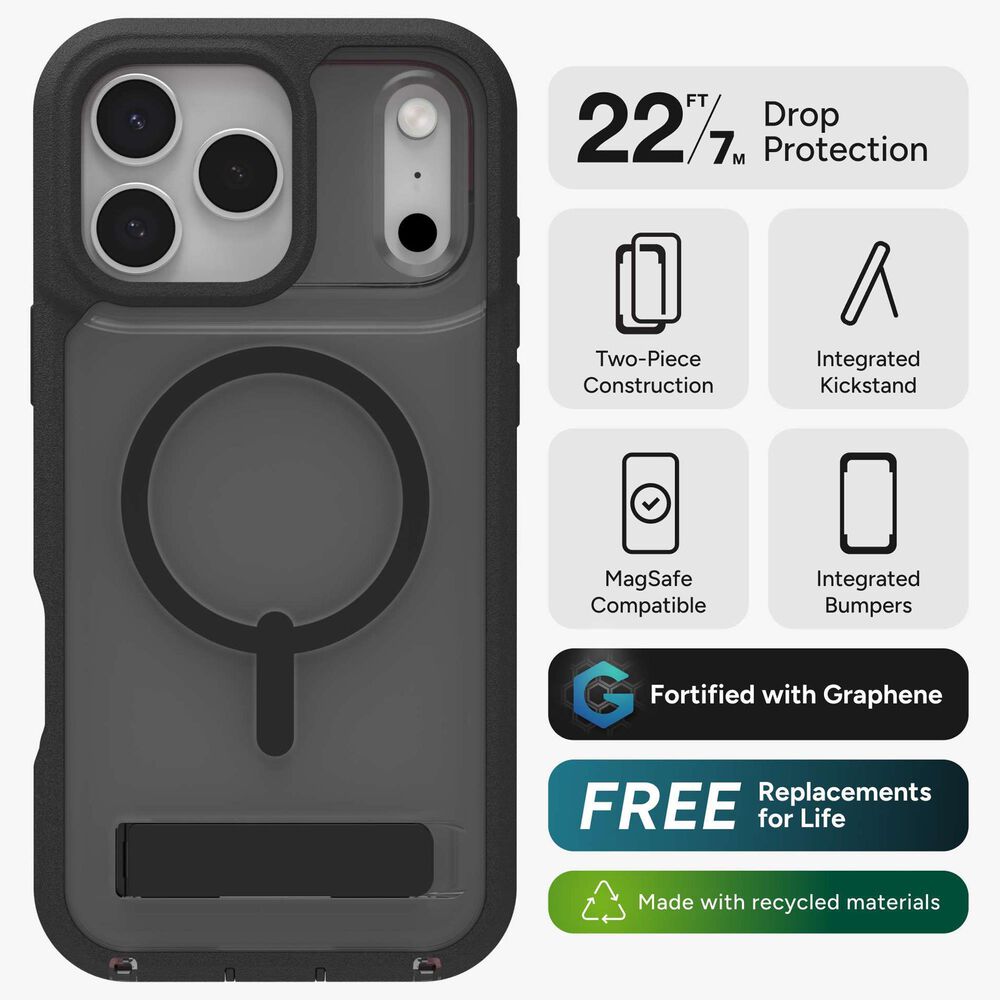 Zagg Rainier Snap MagSafe Case with Kickstand for Apple iPhone 17 Pro Max in Smoke Black, , large