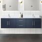 Lexora Home Geneva 72" Double Bathroom Vanity in Navy Blue with 2 cm White Cultured Marble Top and Rectangular Sinks, , large