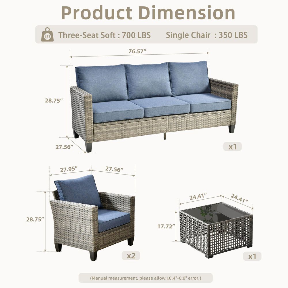 HOMLUX 4-Piece Outdoor Sofa Set in  Denim Blue, , large