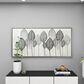 Maple and Jade 27" x 55" Leaf Canvas Wall Art with Frame in Black, Gray, Silver, Brown and Green, , large
