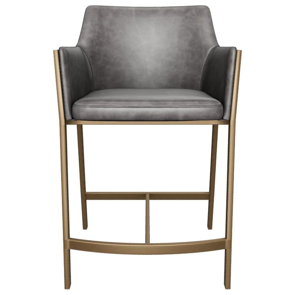 37B Bernadette Counter Stool with Kendall Grey Faux Leather Cushion and Antique Brass Finish, , large