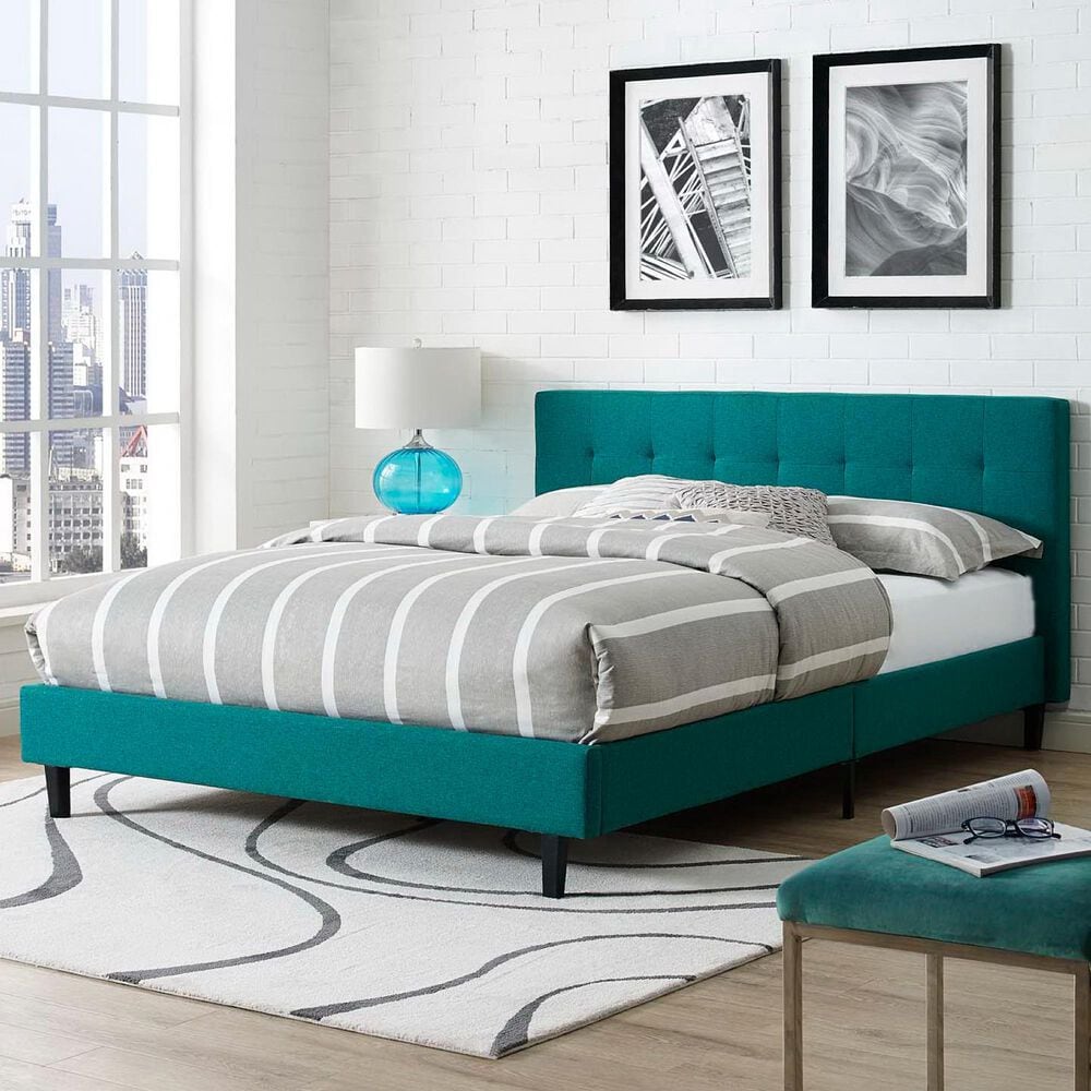 Modway Linnea Fabric Queen Platform Bed in Teal, , large