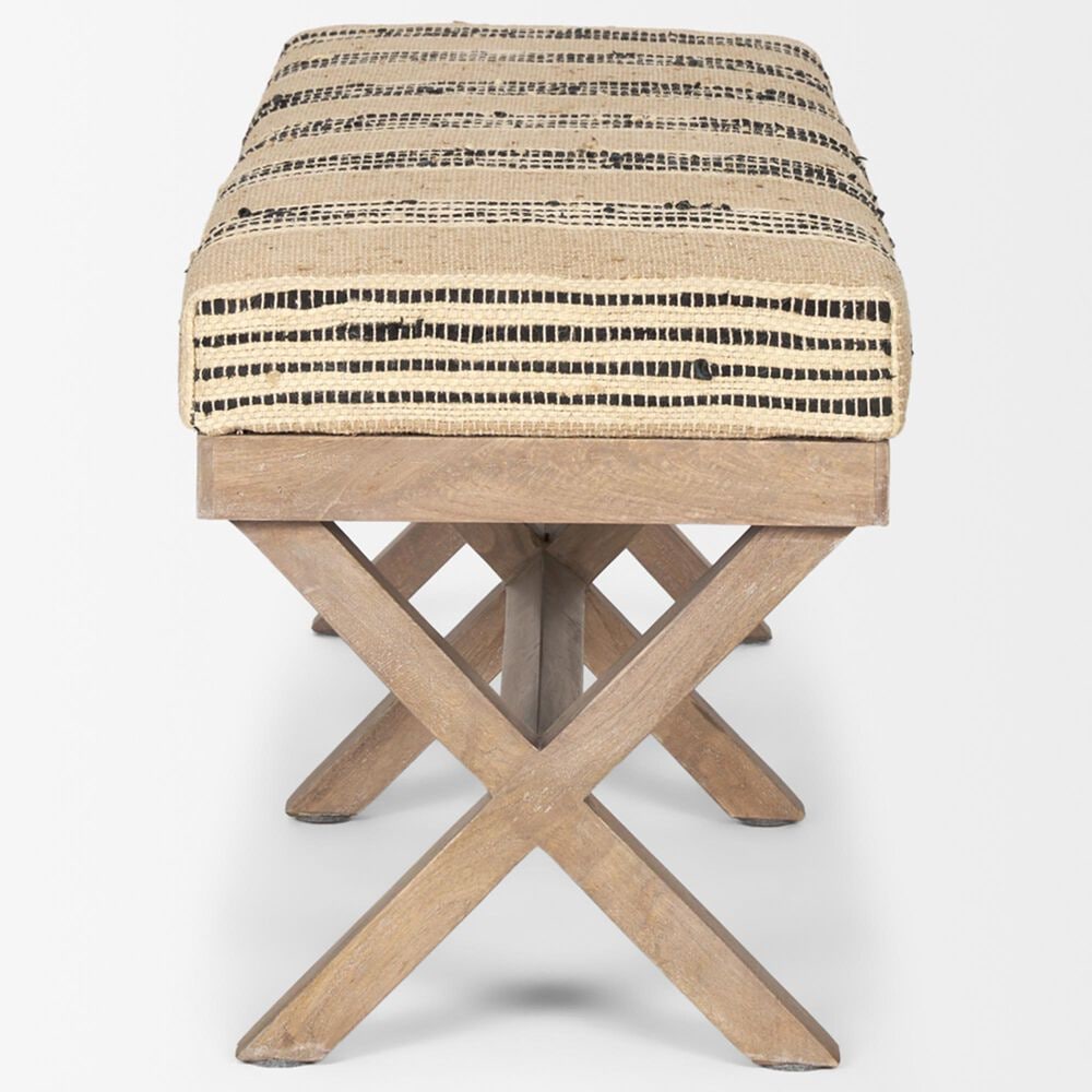 Mercana Solis Accent Bench with Beige and Black Stripe Cushion Seat in Brown, , large