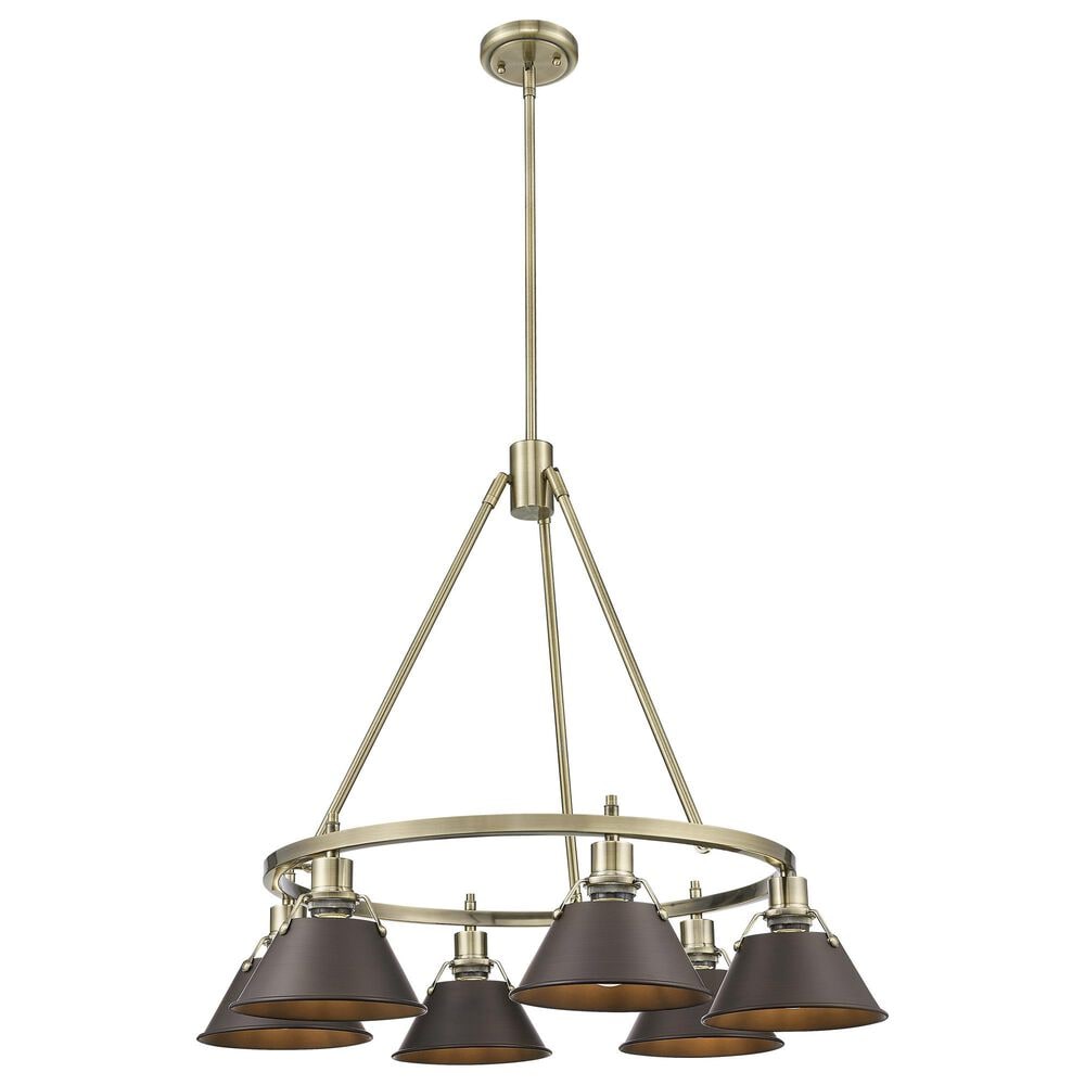 Golden Lighting Orwell 6-Light Chandelier with Rubbed Bronze Shade in Aged Brass, , large