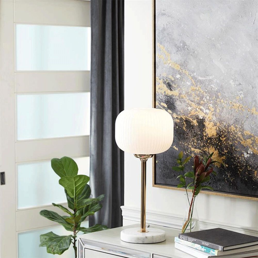 Maple and Jade Metallic Stem and Marble Base Table Lamp in White and Gold, , large