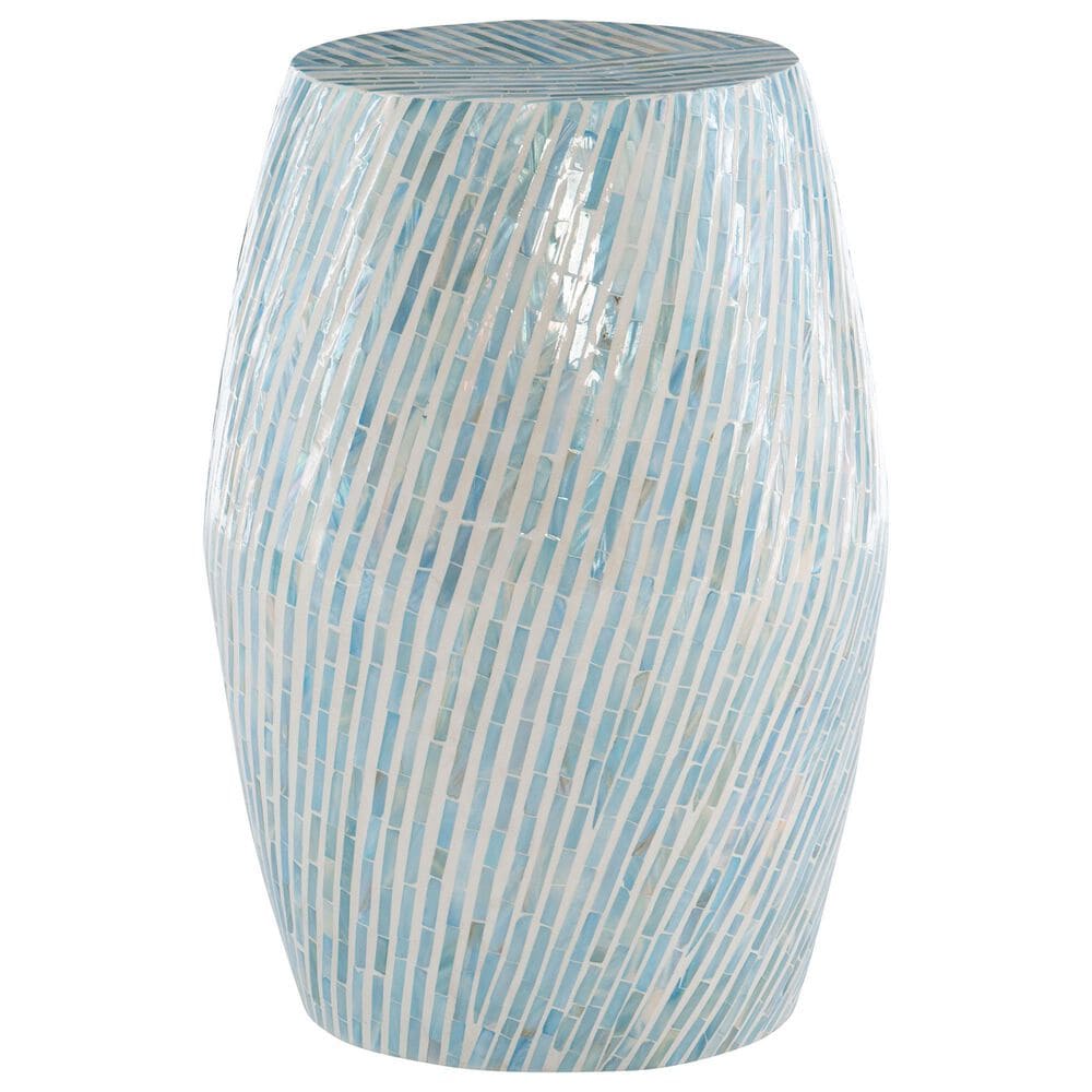 Linon Home Decor Prianna Drum End Table with Mosaic Capiz in Light Blue and White, , large