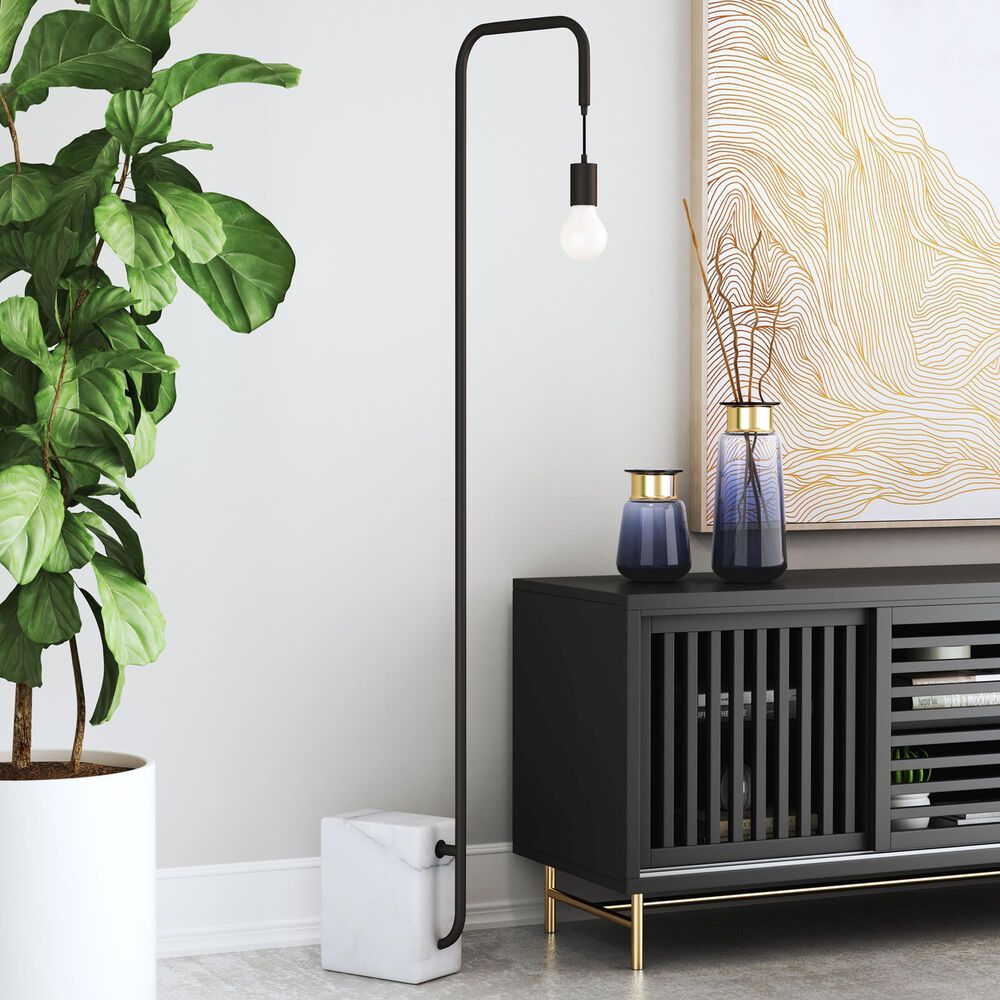 Zuo Modern Lancia Floor Lamp in Black and White Marble, , large