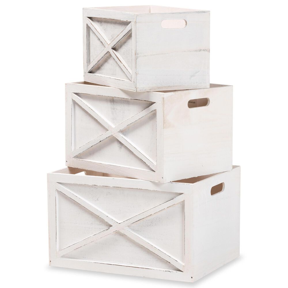 Baxton Studio Parra Storage Crate Set in Antique White (Set of 3), , large