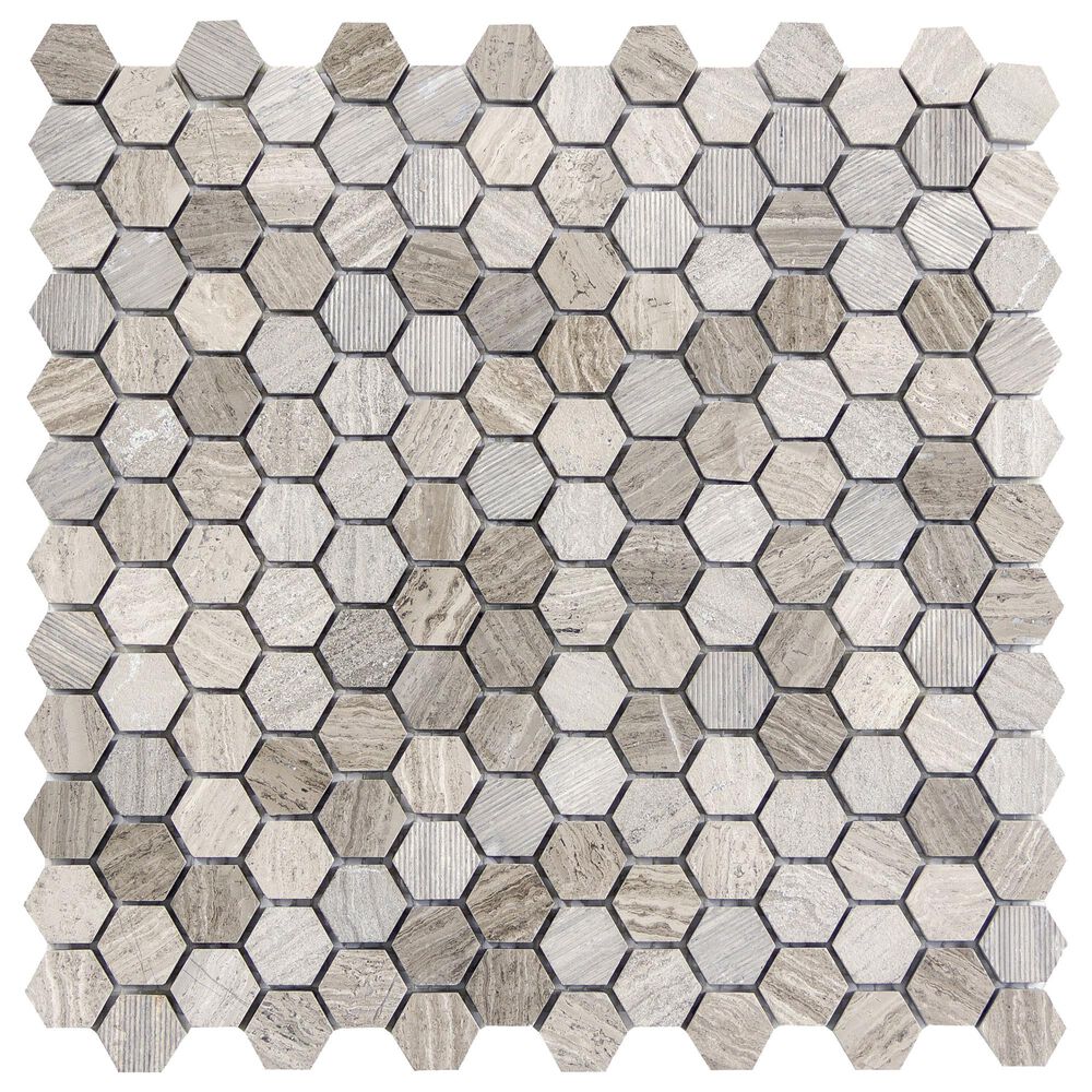 Emser Metro Gray 1" x 1" Hexagon on 12" x 12" Limestone Mosaic Sheet, , large