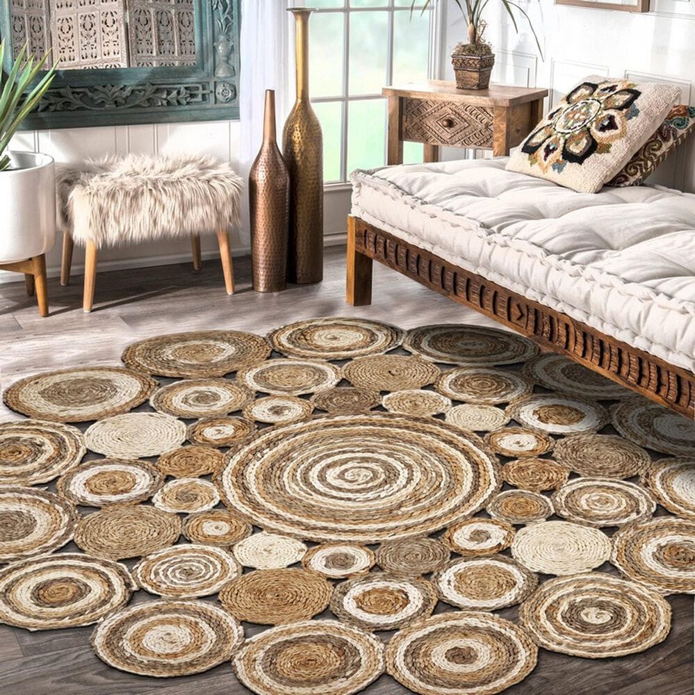 L&amp;R Resources Natural Jute  6&#39; Scalloped Bleach Gray Area Rug, , large