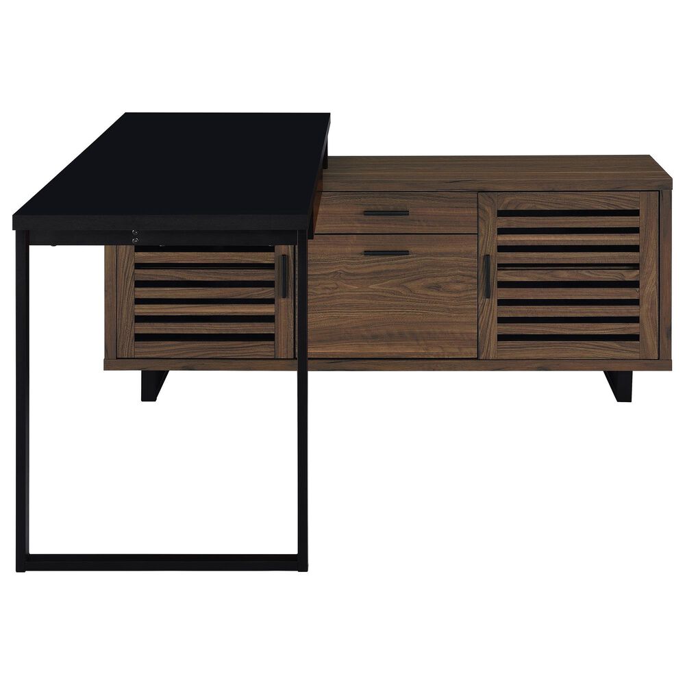 Pacific Landing Maddox 2-Piece L-desk and Bookcase Set in Black and Walnut, , large