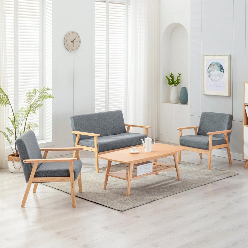 HOMLUX 45" Stationary Loveseat with Solid Wood Arms in Gray, , large