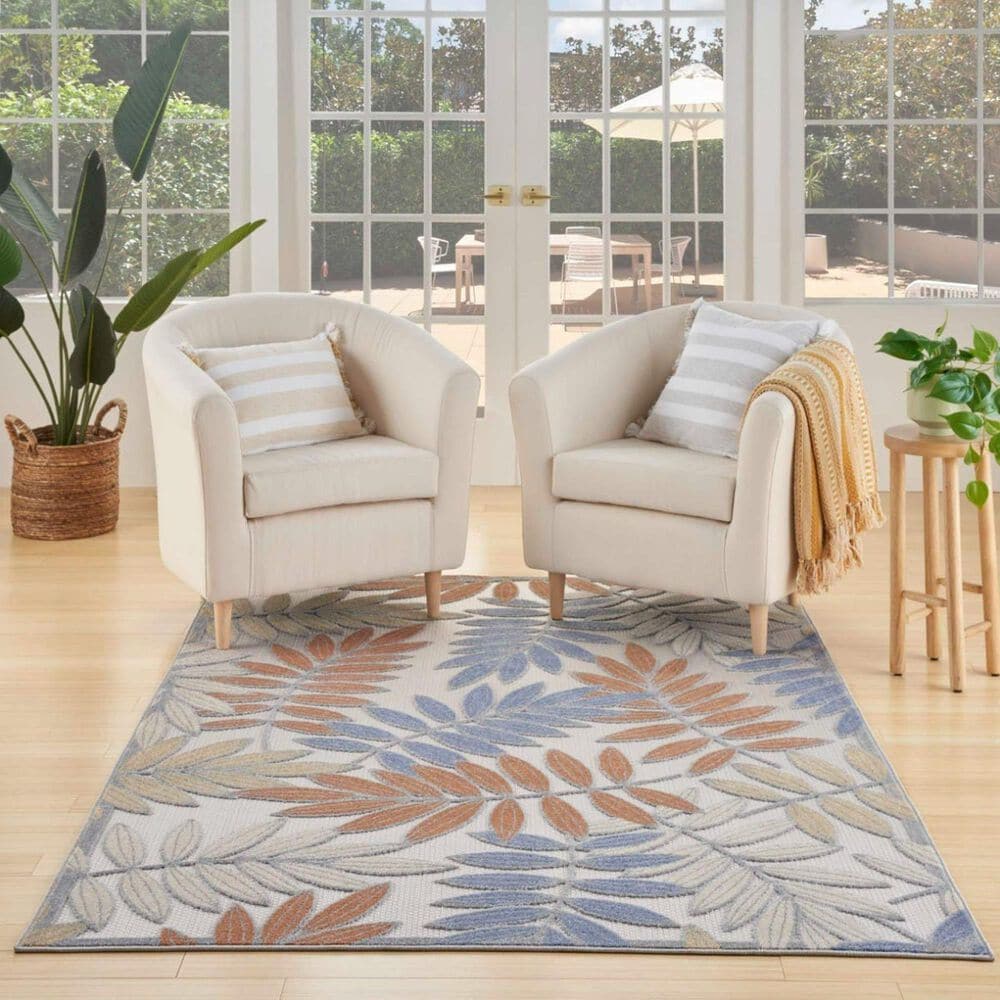 Nourison Aloha 3&#39;6&quot; x 5&#39;6&quot; Blue and Mocha Indoor/Outdoor Area Rug, , large