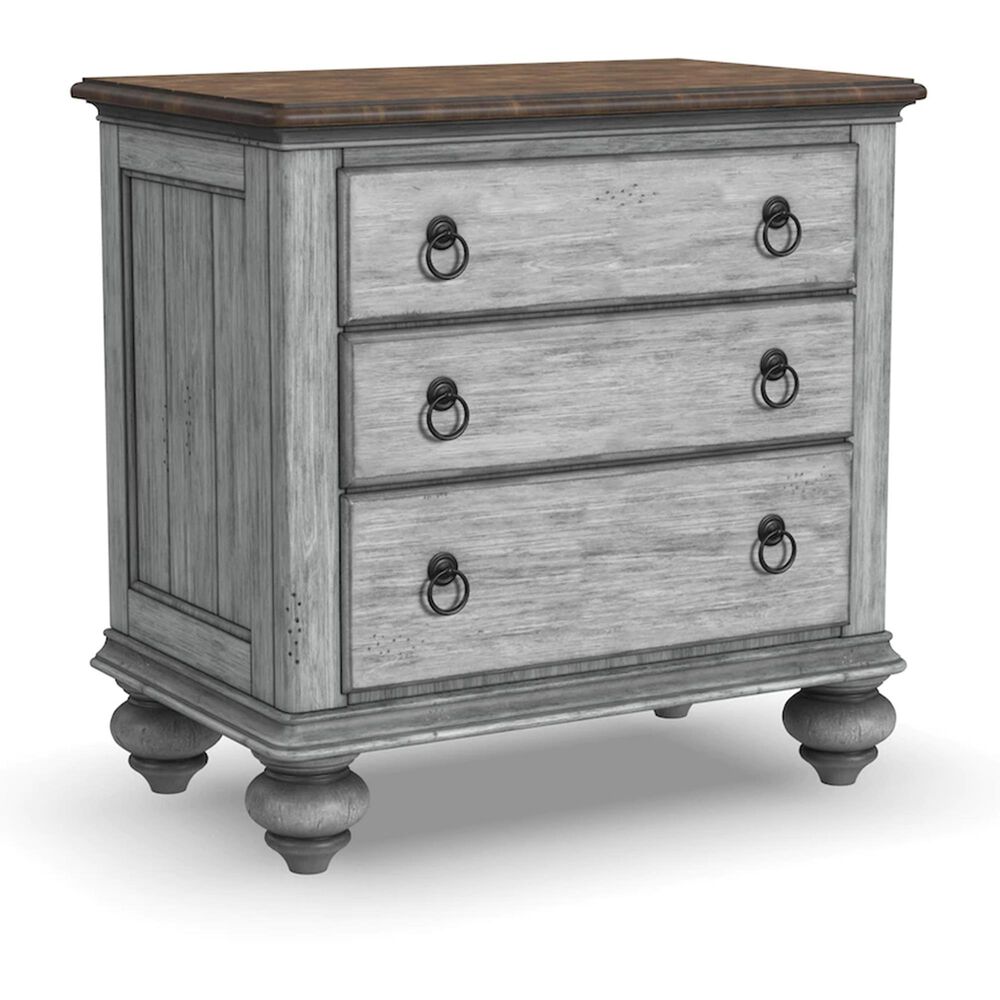 Flexsteel Plymouth 3 Drawer Nightstand in Distressed Gray and White, , large