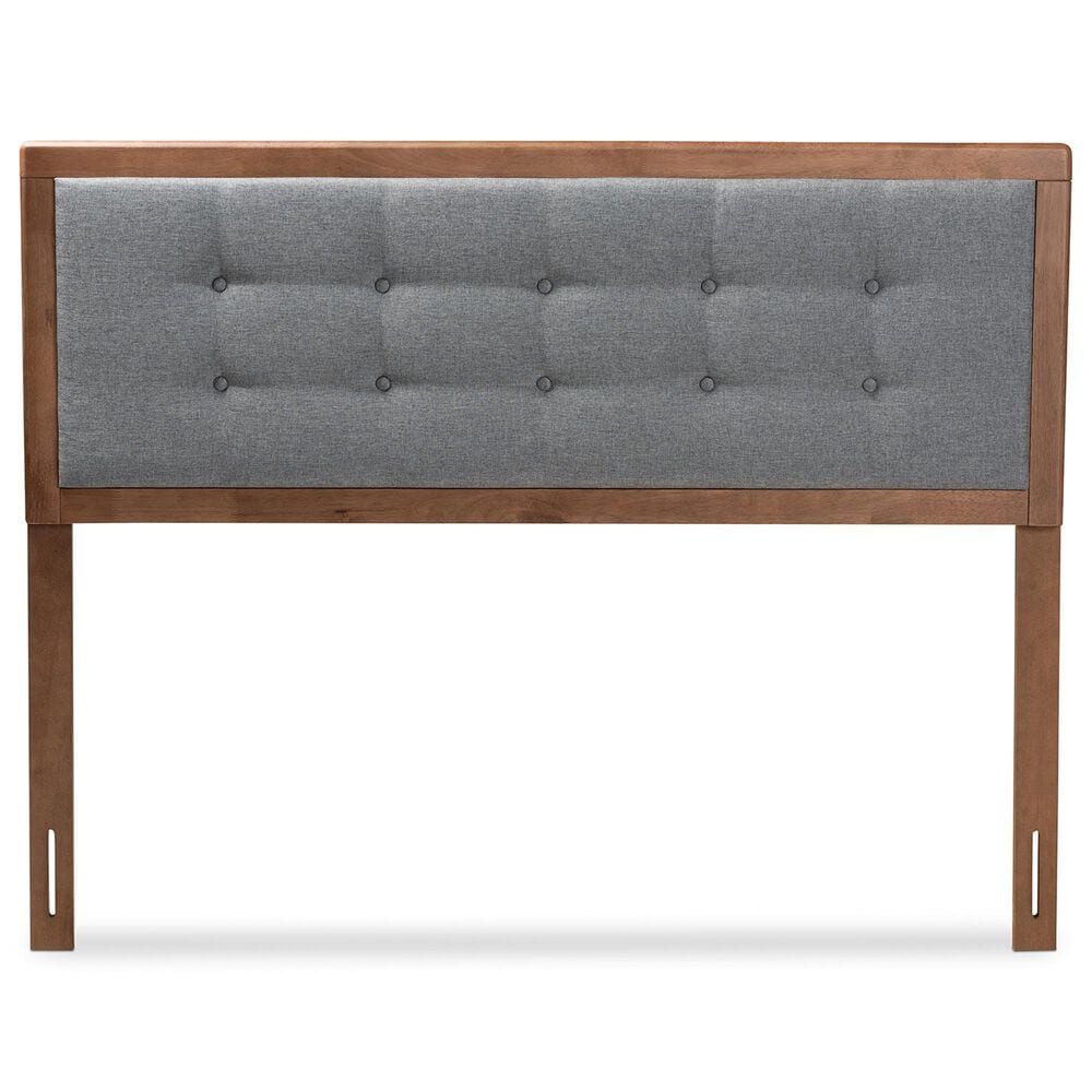 Baxton Studio Sarine Full Panel Headboard with Dark Grey Upholstered in Walnut Brown, , large