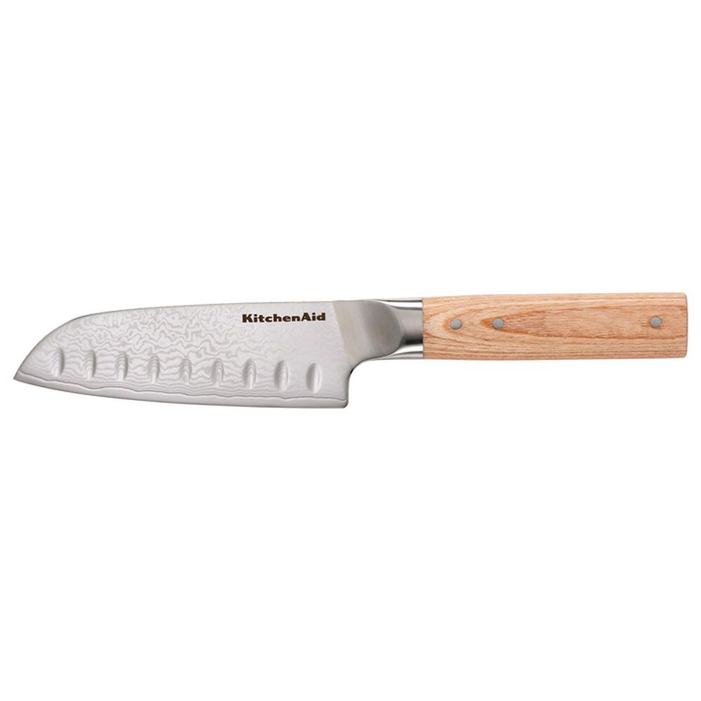 KitchenAid Premium 5" Damascus Steel Santoku Knife in Blonde and Stainless Steel, , large