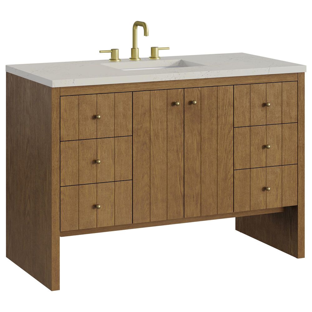 James Martin Hudson 48" Single Bathroom Vanity in Honey Oak with 3 cm Siberian Silestone Top, Rectangular Sink and FreePower Wireless Charger, , large