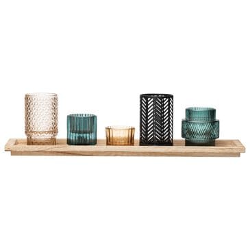 Creative Coop 6-Piece Embossed Candle Holder with Tray Set in Multicolor, , large