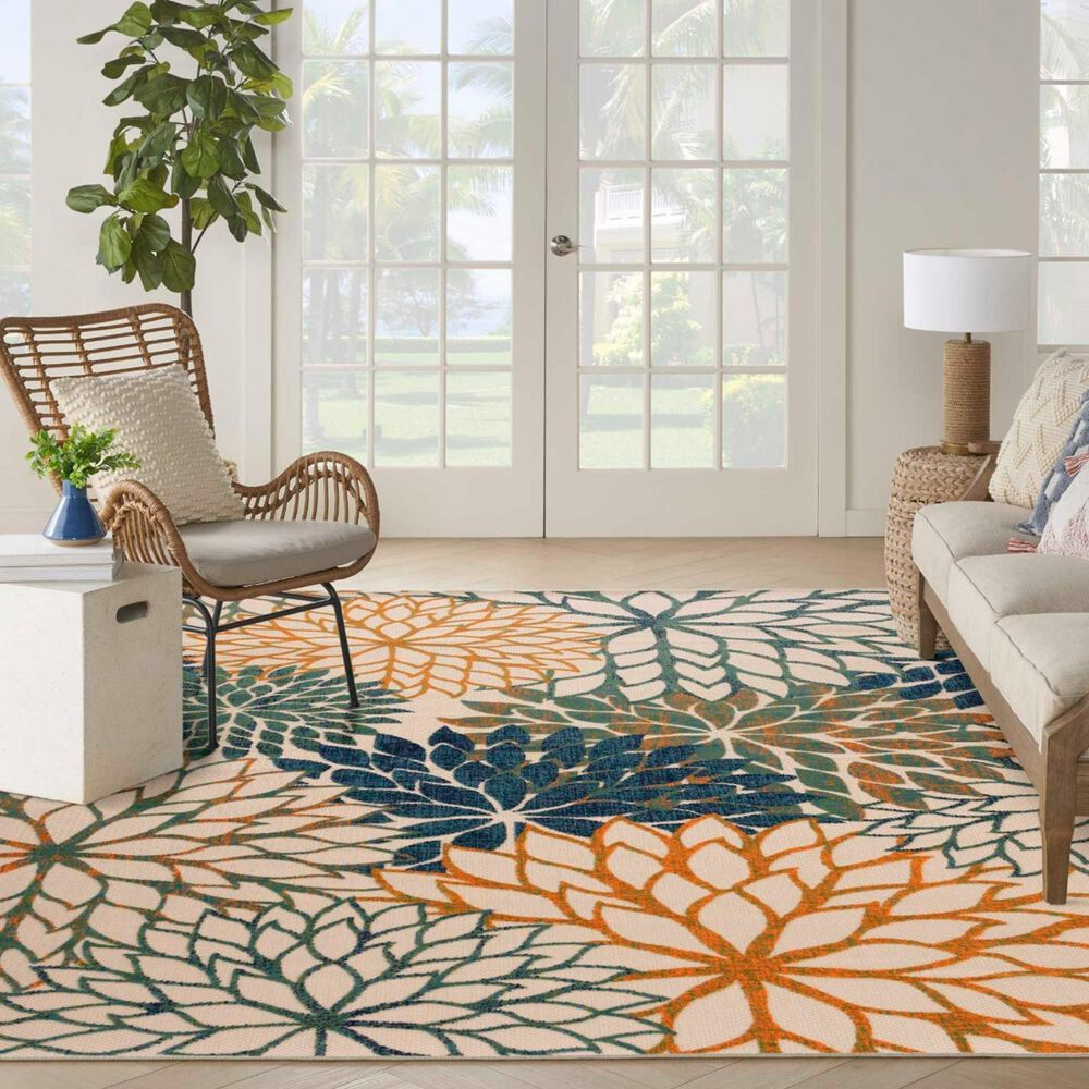 Nourison Aloha 10&#39; x 14&#39; Blue and Green Indoor/Outdoor Area Rug, , large