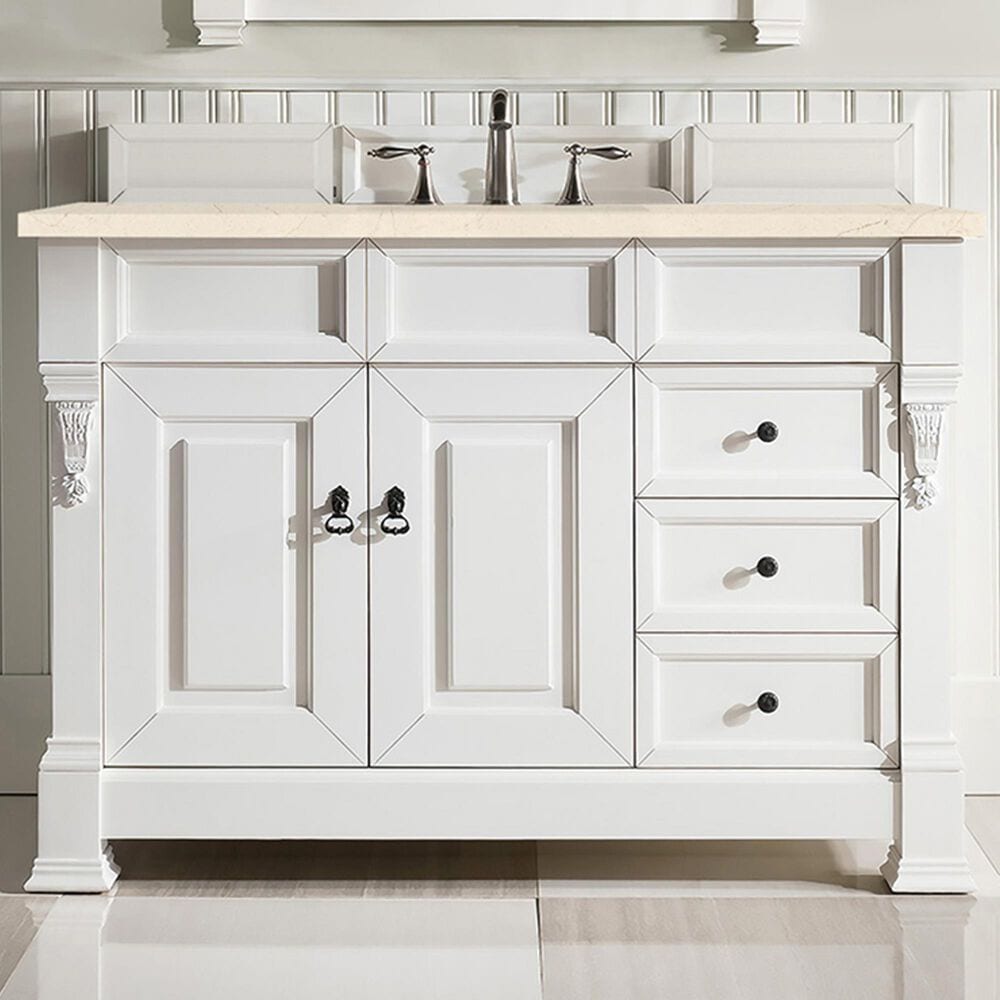 James Martin Vanities Brookfield 48&quot; Single Bathroom Vanity in Bright White with 3 cm Eternal Marfil Quartz Top and Rectangle Sink, , large