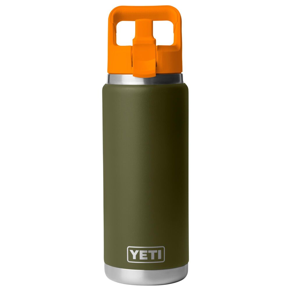 YETI Rambler 26 Oz Water Bottle with Color-Blocked Straw Cap in Olive and King Crab Orange, , large
