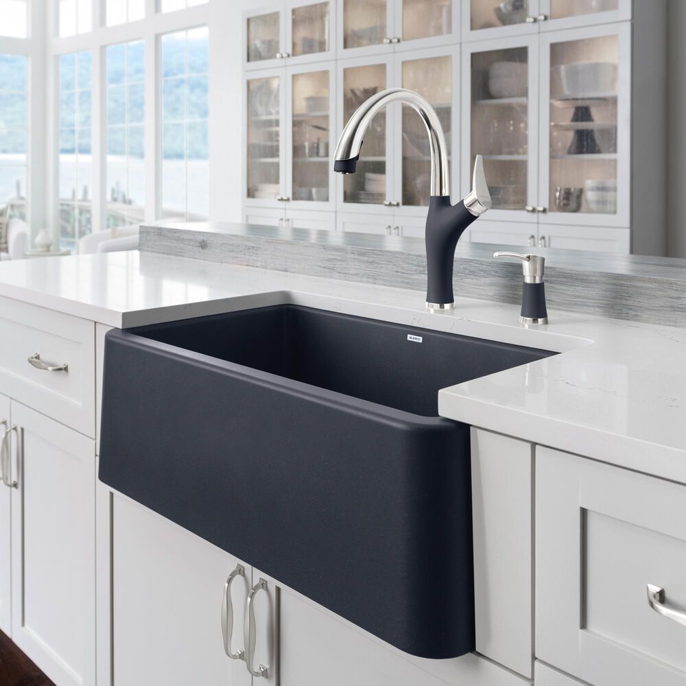 Blanco Ikon 30&quot; Apron Single Bowl Farmhouse Sink in Anthracite, , large