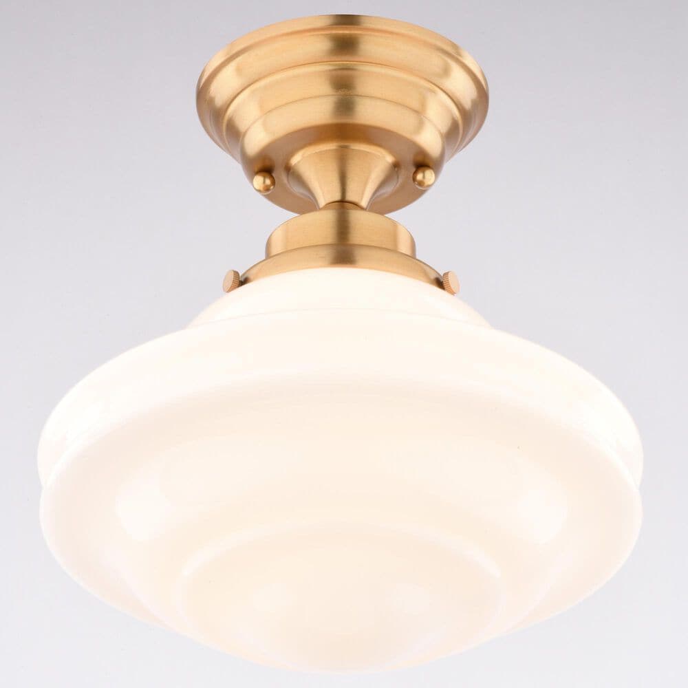 Vaxcel Huntley 10" 1-Light Semi Flush Mount with Milk Glass Shade in Natural Brass, , large