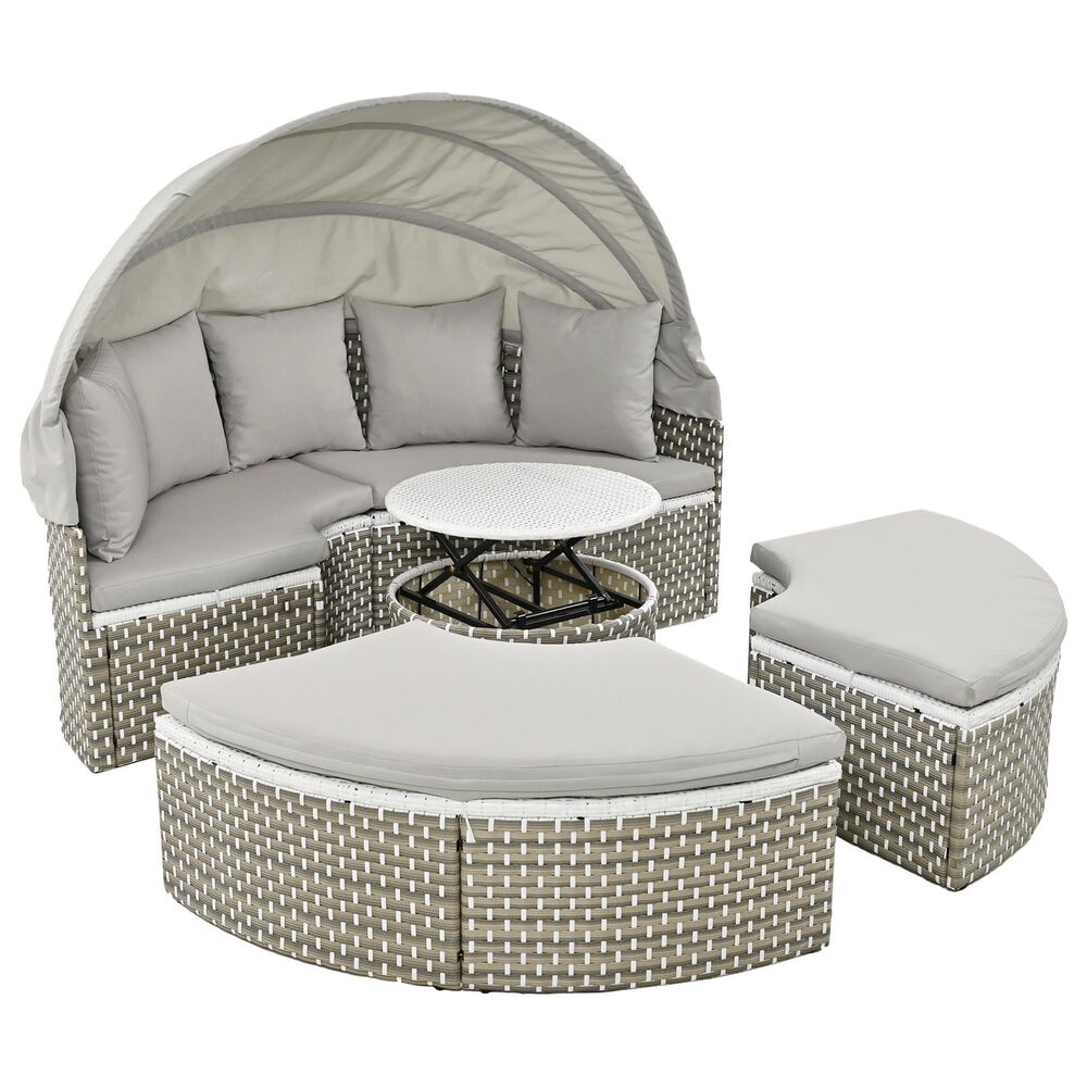 HOMLUX Patio Furniture Round Outdoor Sectional Sofa Set in Grey, , large