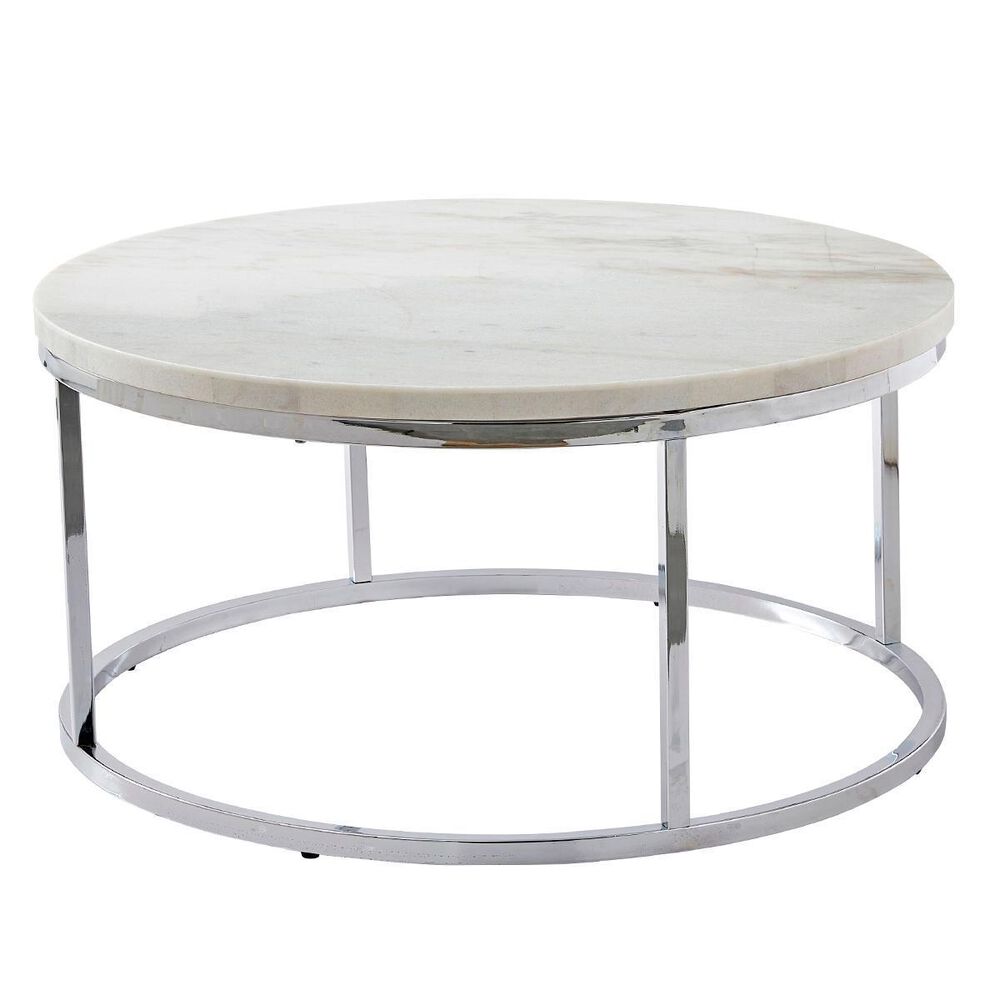 Crystal City Echo Cocktail Table in White Marble and Chrome, , large