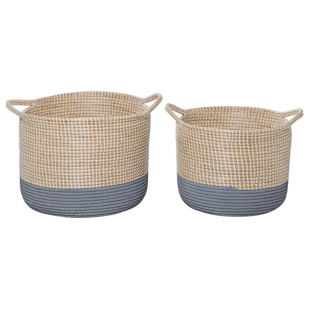 Maple and Jade Contemporary Seagrass Storage Basket in Multi Colored with Gray Bottom Set of 2, , large