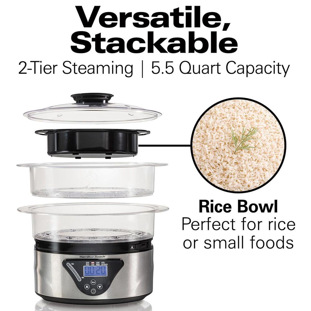 Hamilton Beach 5.5-Quart Digital Steamer and Rice Cooker in Stainless Steel, , large