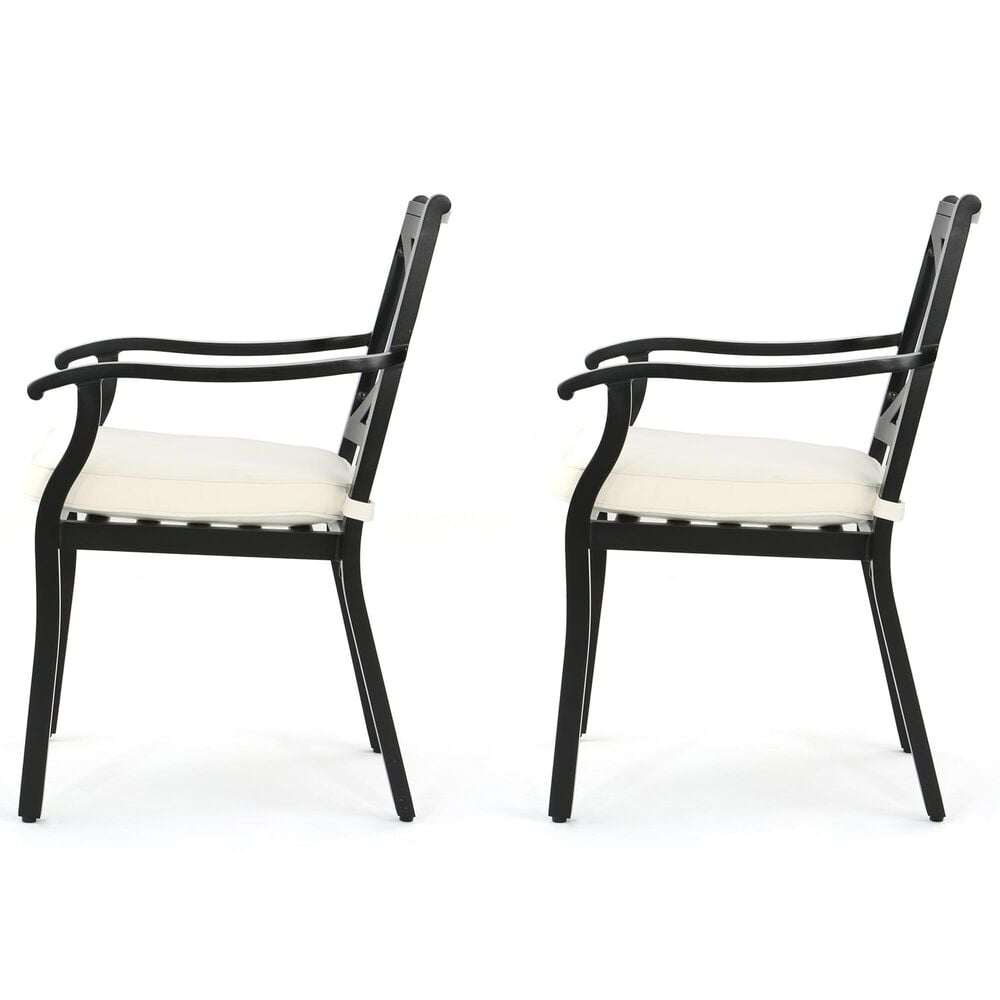 Hearth and Haven Outdoor Aluminum Dining Chair with X-Back Design and Ivory Cushion in Black &#40;Set of 2&#41;, , large