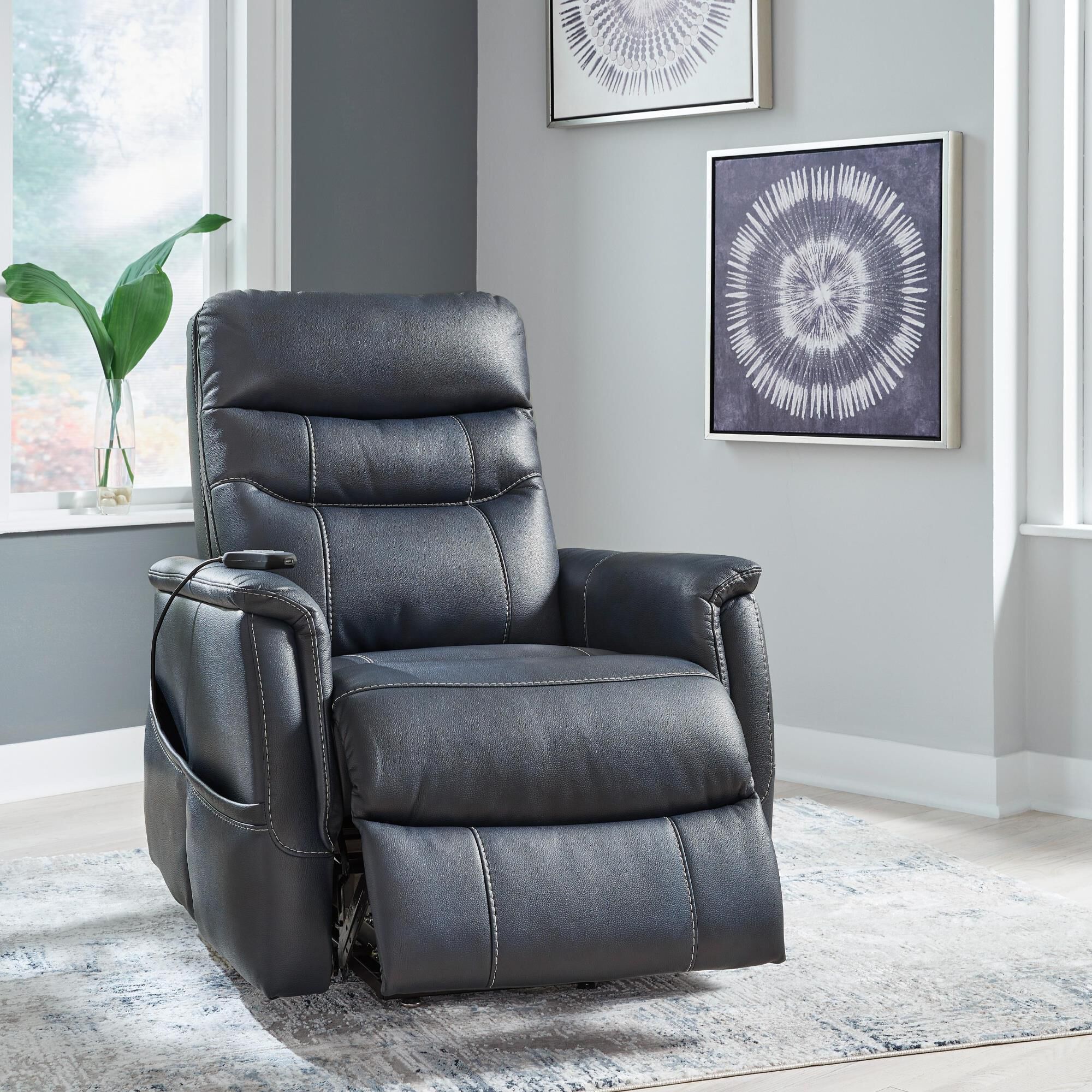 Ashley Strawbill Power Lift Recliner in Sapphire