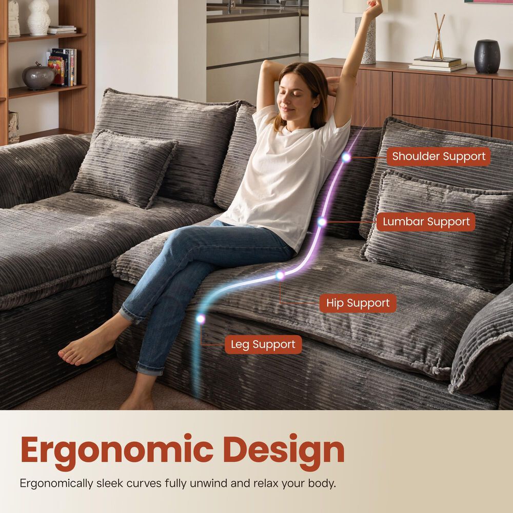 HOMLUX 112" Modern Sectional Sofa with Curved Armrests in Gray, , large