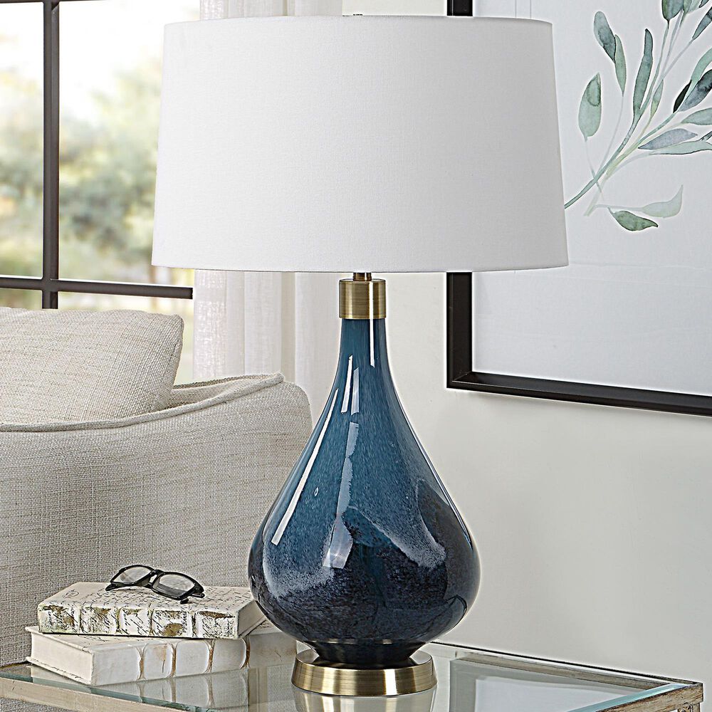 Uttermost Riviera Table Lamp in Blue and Antique Brass, , large