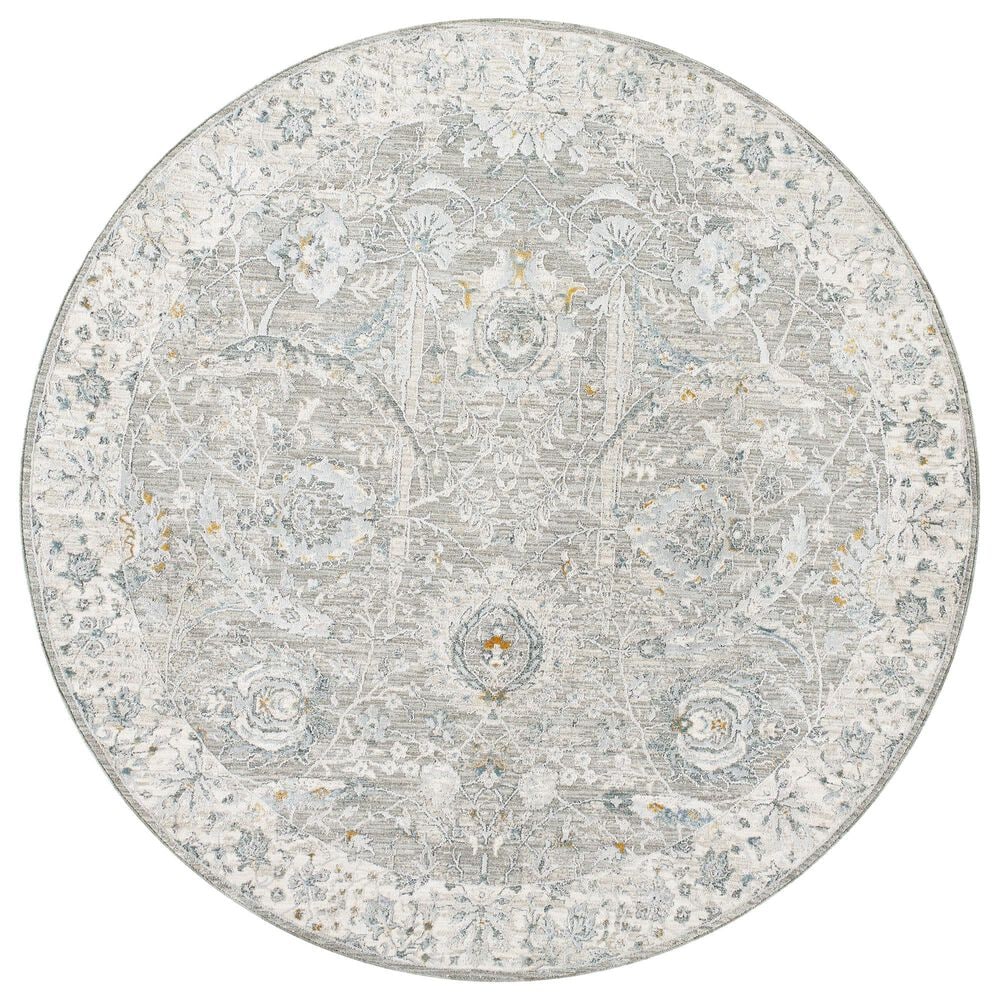 Surya Dresden Gray, Medium Gray, White, Light Slate, Denim and Mustard 6&#39;7&quot; Round Area Rug, , large