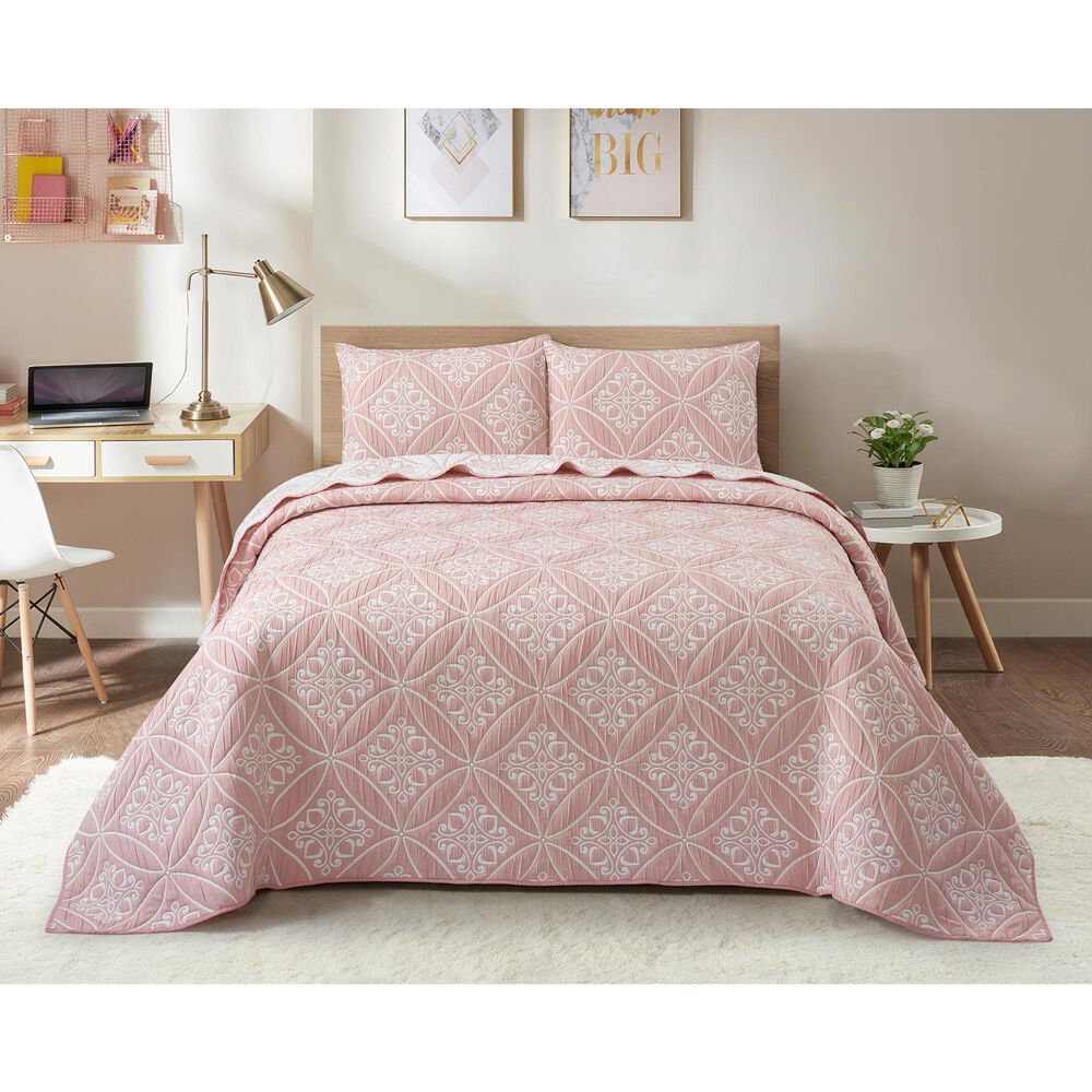 Duke Imports 3-Piece Jacquard Full/Queen Quilt Set in Blush Mandala, , large