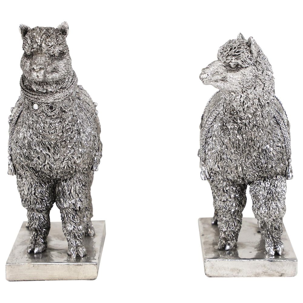 Maple and Jade Eclectic Resin Llama Sculpture in Silver &#40;Set of 2&#41;, , large