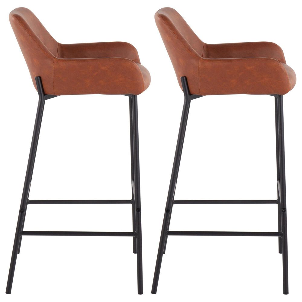 LumiSource Daniella Bar Stool with Camel Upholstery in Black (Set of 2), , large