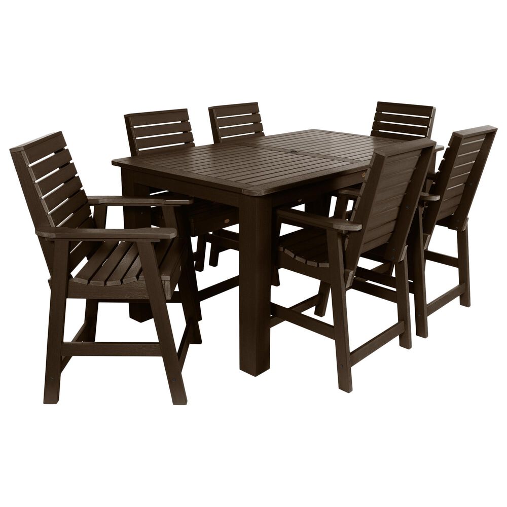 Highwood USA Weatherly 7-Piece 72" Rectangular Patio Counter Height Dining Set in Weathered Acorn, , large