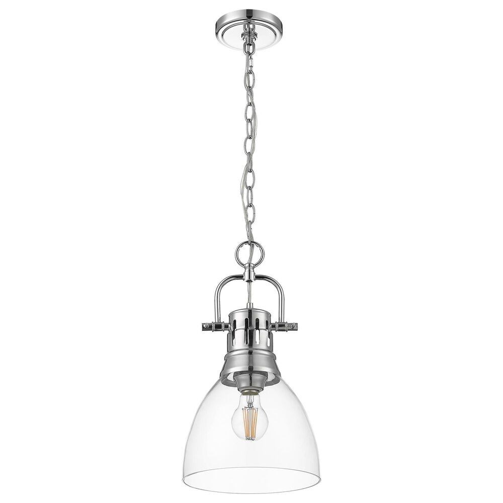 Golden Lighting Duncan 1-Light Small Pendant with Chain and Clear Shade in Chrome, , large