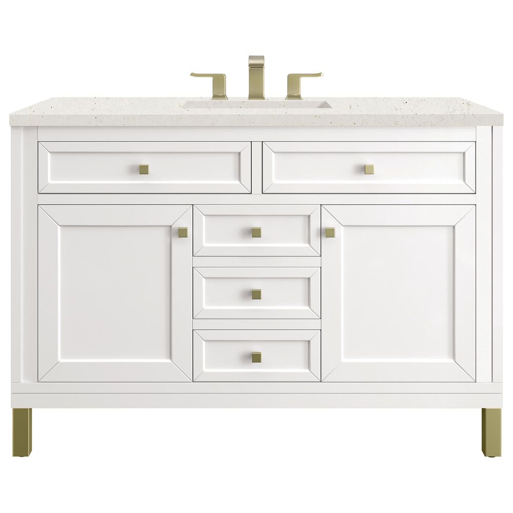 James Martin Vanities Chicago 48" Single Bathroom Vanity in Glossy White with 3 cm Lime Delight Quartz Top and Rectangular Sink, , large