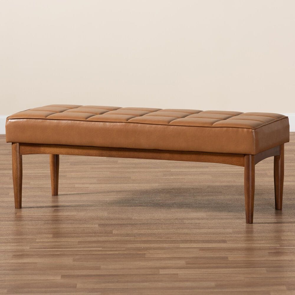 Baxton Studio Sanford Dining Bench with Tan Cushion in Walnut Brown, , large