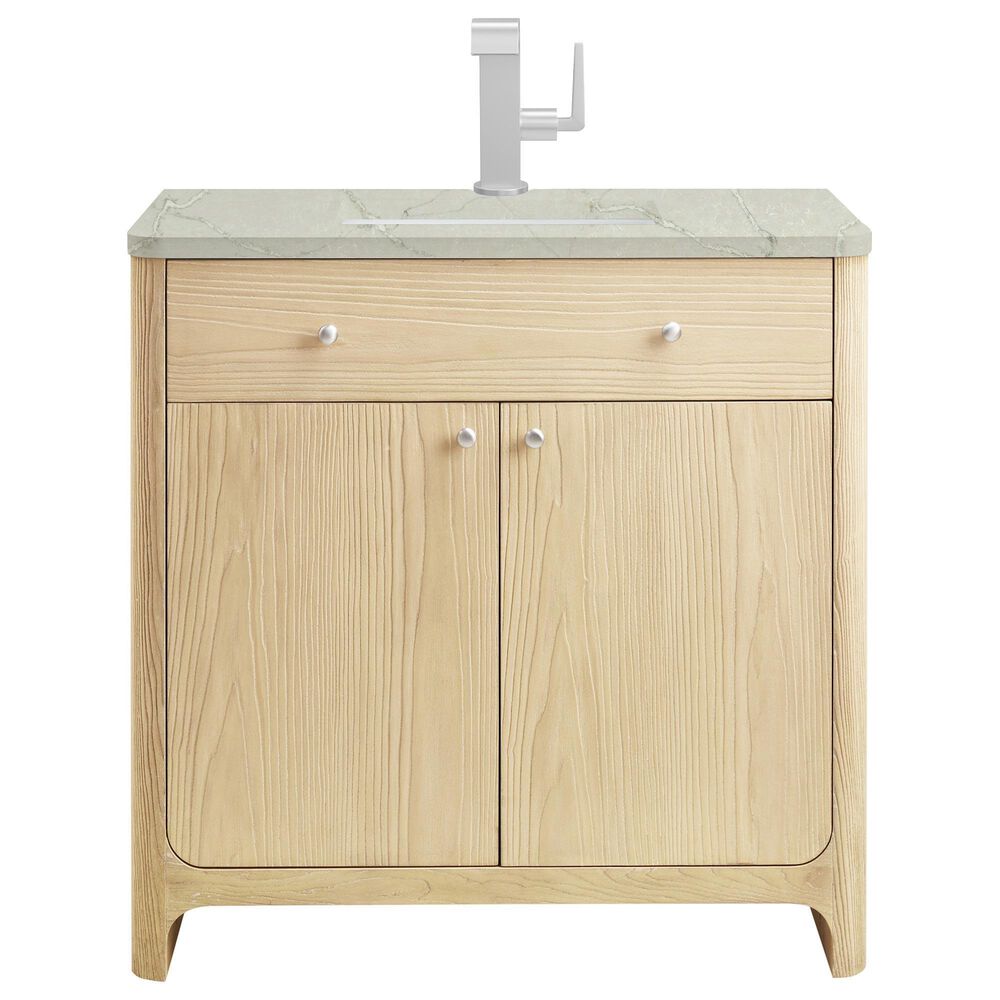 James Martin Vanities Gracyn 36&quot; Single Bathroom Vanity in Coastal Driftwood with 3 cm Victorian Silver Quartz Top and Rectangular Sink, , large