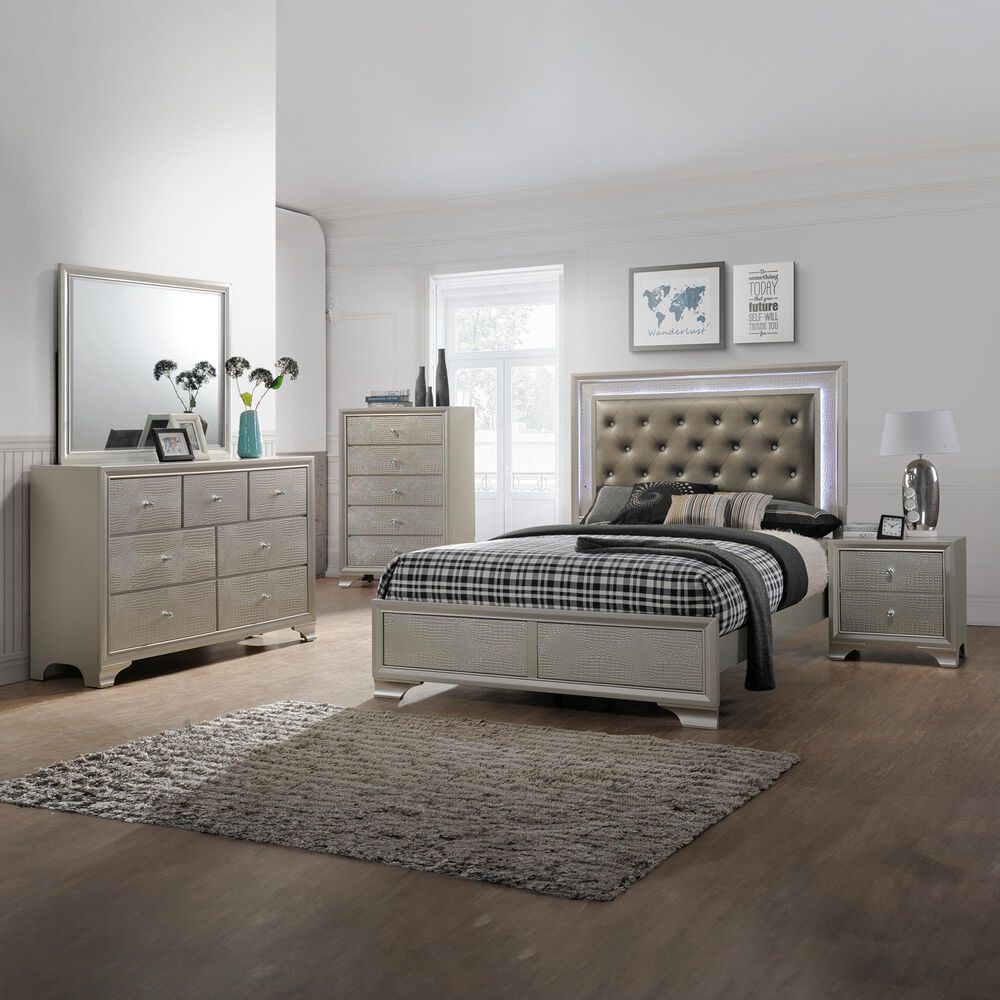 Crown Mark Lyssa 4-Piece Queen Panel Bedroom Set in Champagne, , large