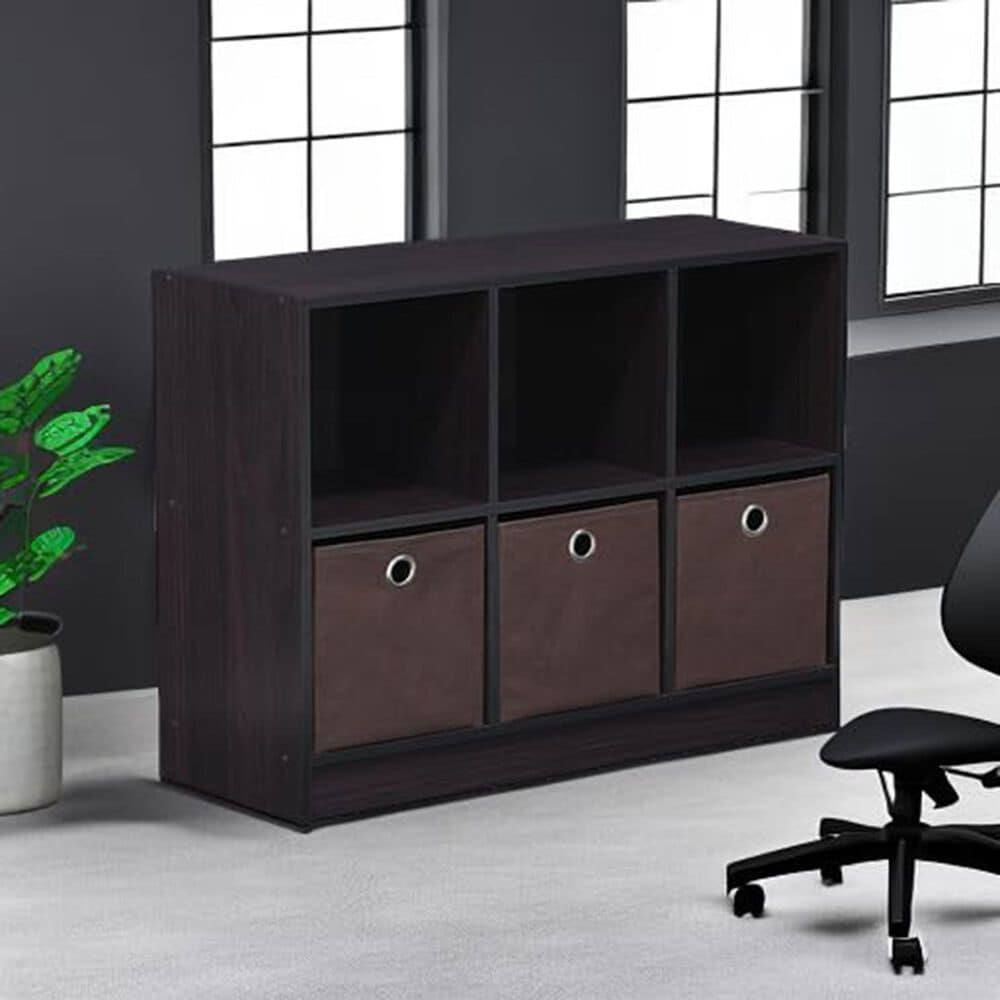 HOMLUX 6-Cube Bookshelf Bookcase with Storage Bins in Dark Walnut, , large