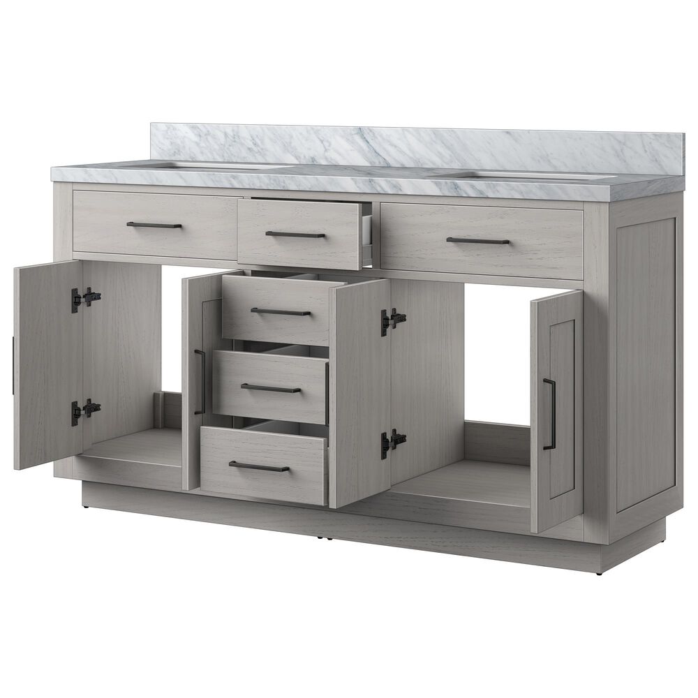 Lexora Home Abbey 60&quot; Double Bathroom Vanity in White Oak with 2 cm White Carrara Marble Top and Rectangular Sinks, , large